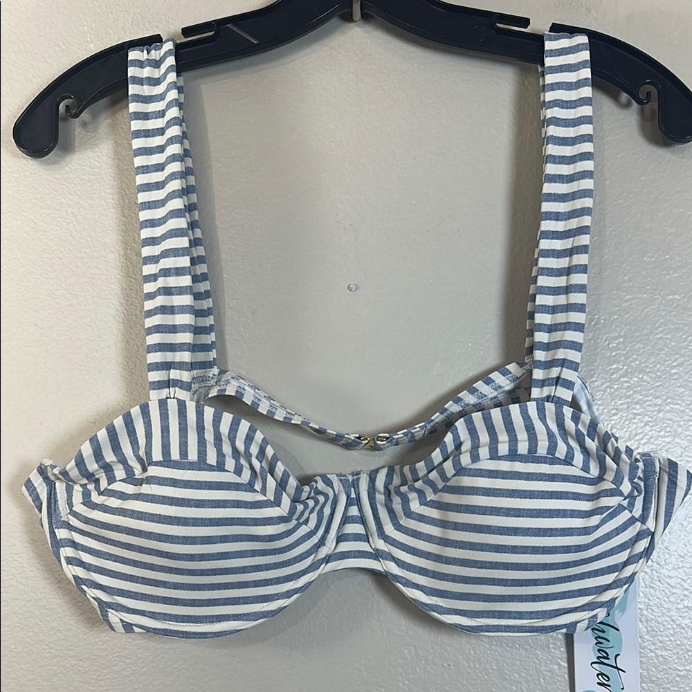 NEW‎ Freshwater Striped Blue and White Bikini Top